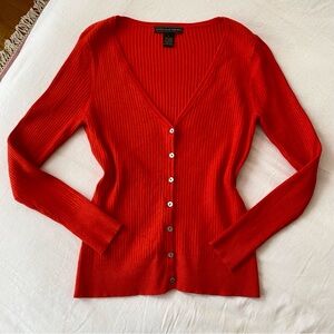 Red Ribbed V-Neck Cardigan